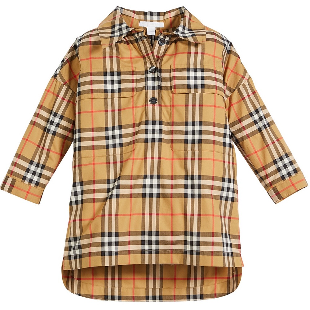 NEW W/O TAGS Burberry Girls Mary Alice Tartan Long Sleeve Check Shirt Dress 6/6Y
